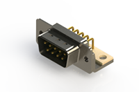 621M Series Right Angle D-Sub Connector with 9 Machined Pin Type Contacts and Green Color Insulator (621-M09-260-GN4) - 