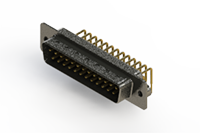 629M Series Right Angle D-Sub Connector with 25 Machined Pin Type Contacts and Black Color Insulator (629-M25-240-BN2) - 